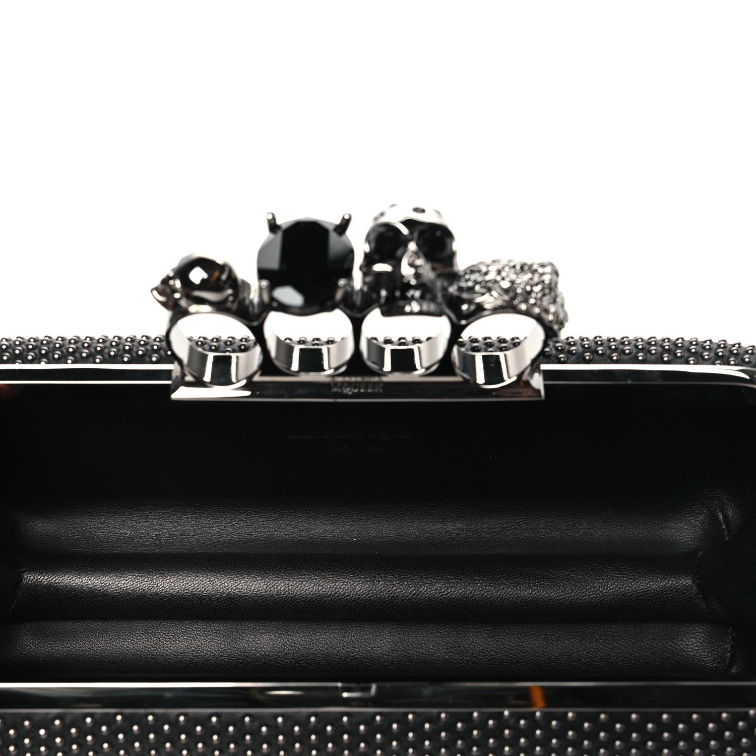 Alexander McQueen Suede Studded Skull Knuckle Box Clutch Black 5 of 11
