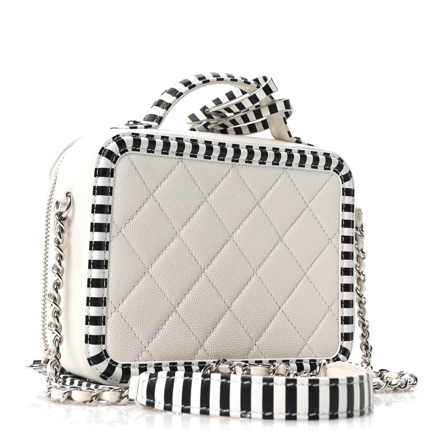 Chanel Caviar Quilted Striped Small CC Filigree Vanity Case White Black 3 of 10