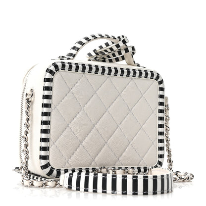 Chanel Caviar Quilted Striped Small CC Filigree Vanity Case White Black 3 of 10