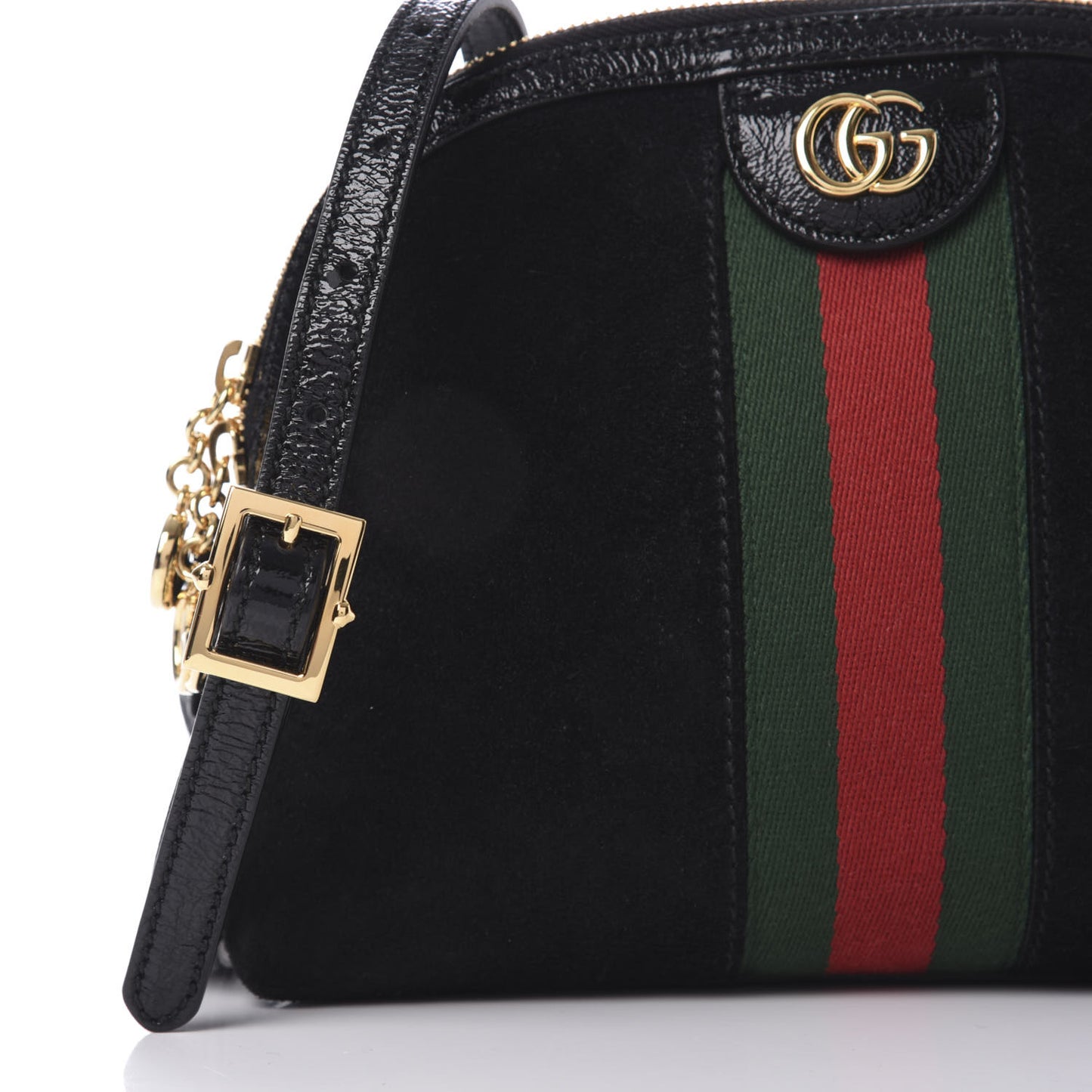 Suede Patent Web GG Small Ophidia Dome Shoulder Bag Black