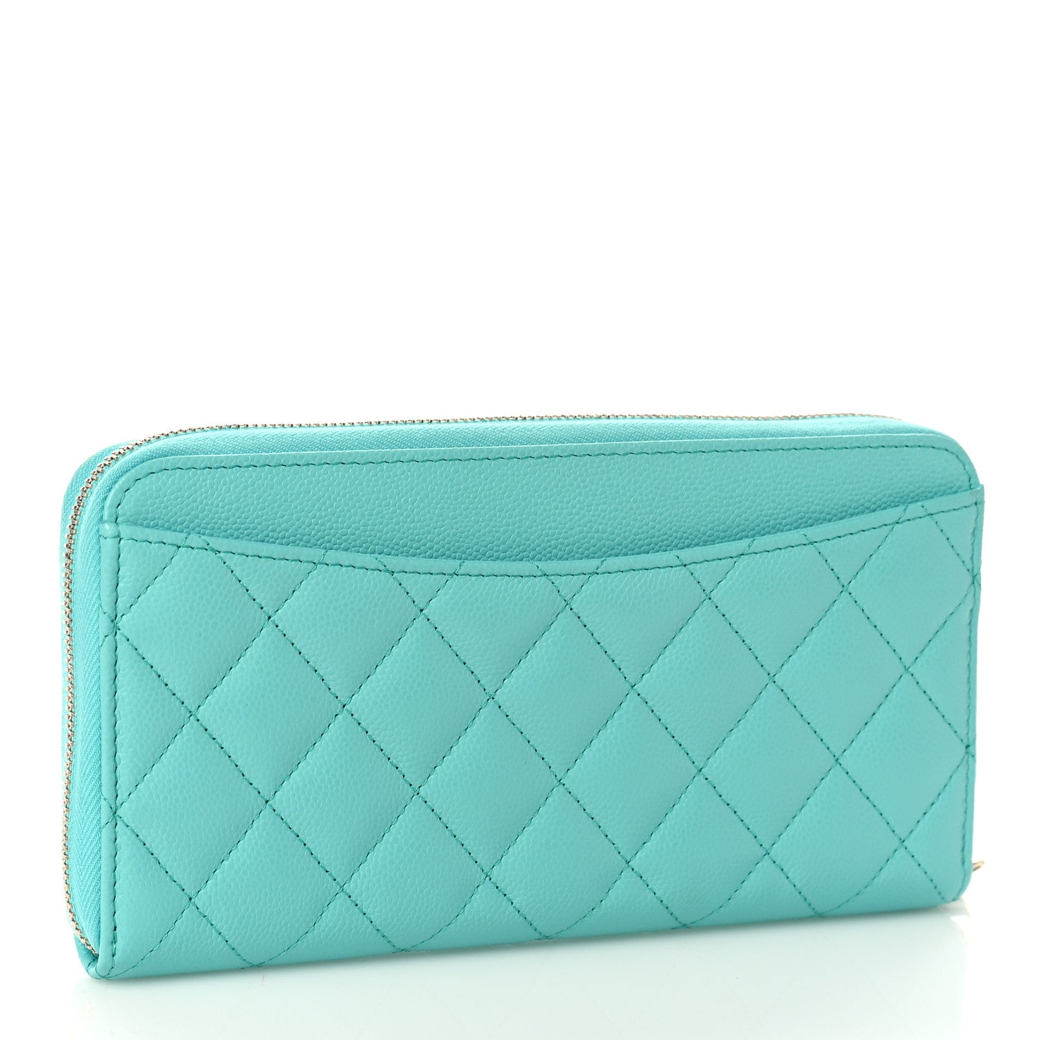 Chanel Caviar Quilted Large Gusset Zip Around Wallet Turquoise 3 of 9