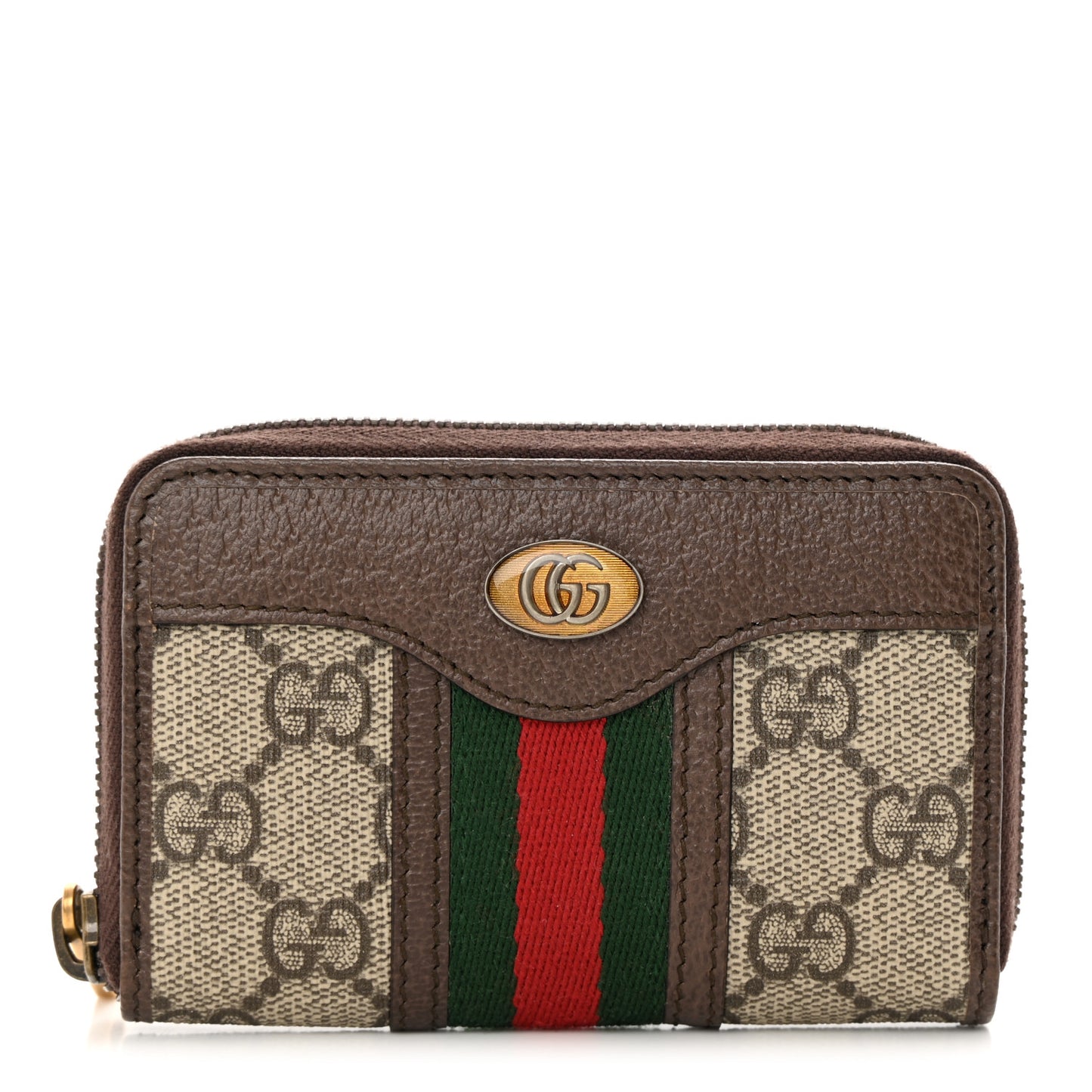 GG Supreme Web Ophidia Zip Around Card Case Brown