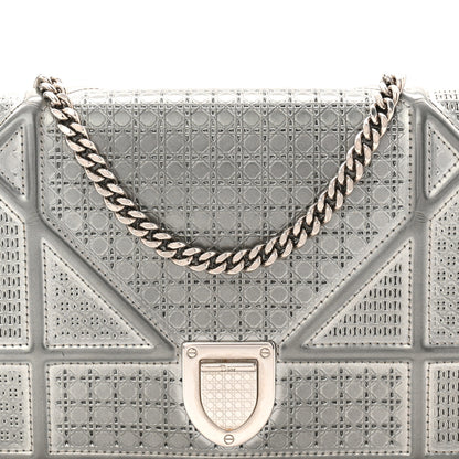 Christian Dior Metallic Patent Micro-Cannage Diorama Wallet on Chain Pouch Silver 7 of 9