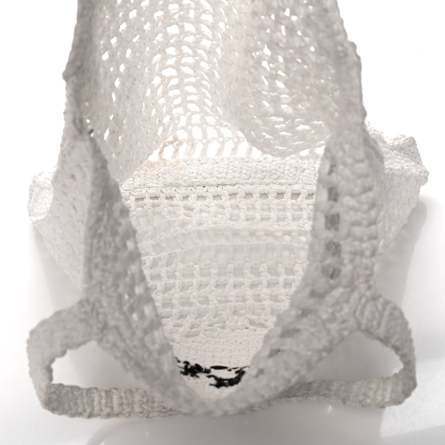 Yarn Raffia Effect Crochet Logo Embroidered Tote Bag White