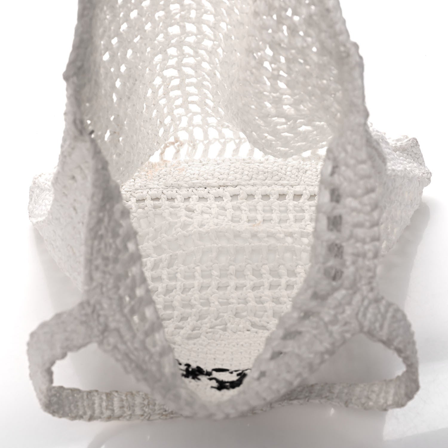 Prada Yarn Raffia Effect Crochet Logo Embroidered Tote Bag White 5 of 15