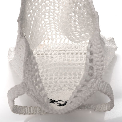 Prada Yarn Raffia Effect Crochet Logo Embroidered Tote Bag White 5 of 15