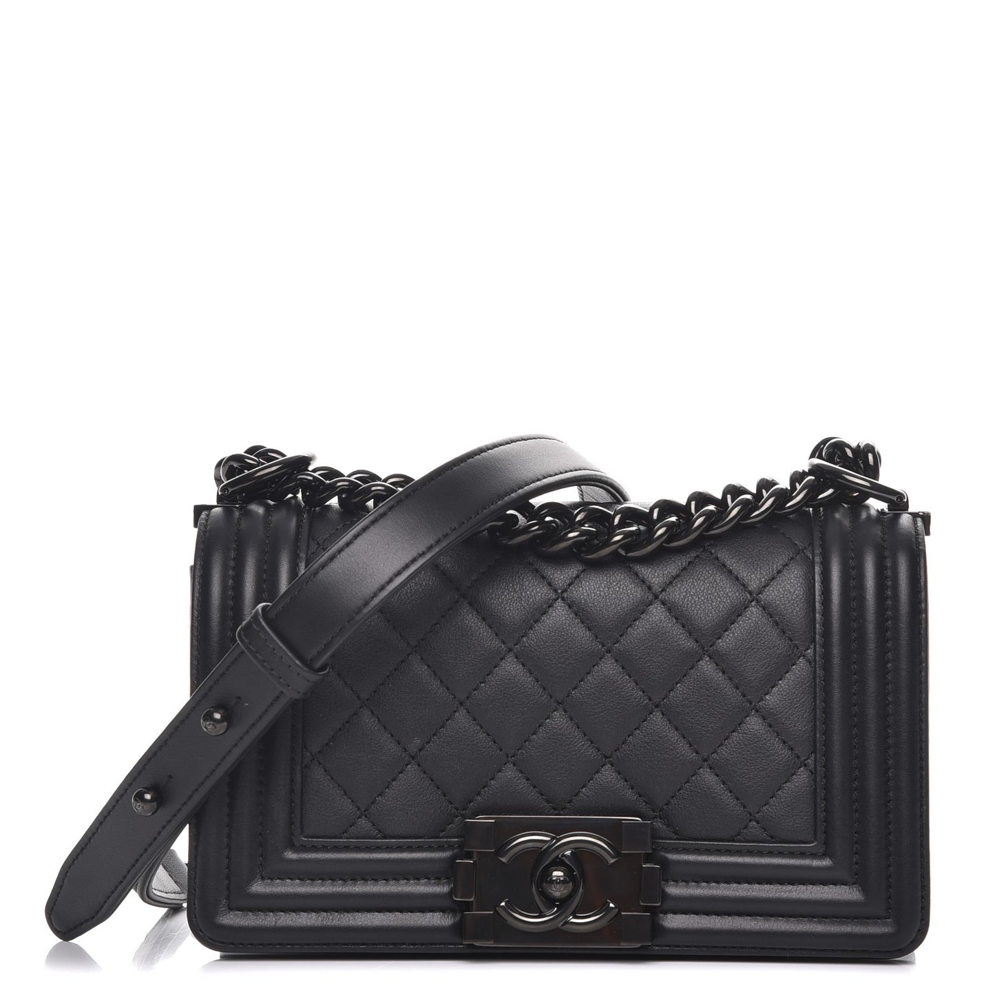 Calfskin Quilted Small Boy Flap So Black
