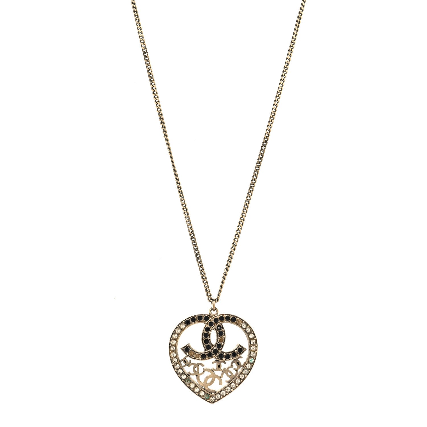 Chanel Crystal Heart CC Necklace Gold 1 of 5