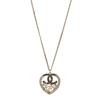 Chanel Crystal Heart CC Necklace Gold 1 of 5