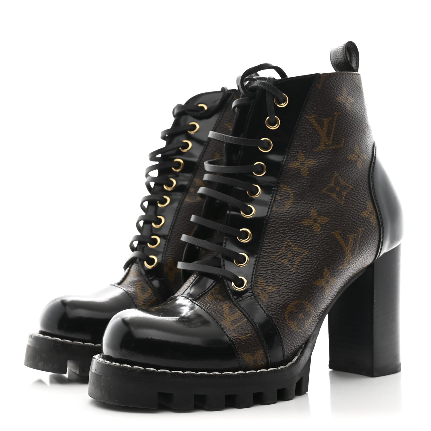 Patent Calfskin Monogram Star Trail Ankle Boots 37.5 Black