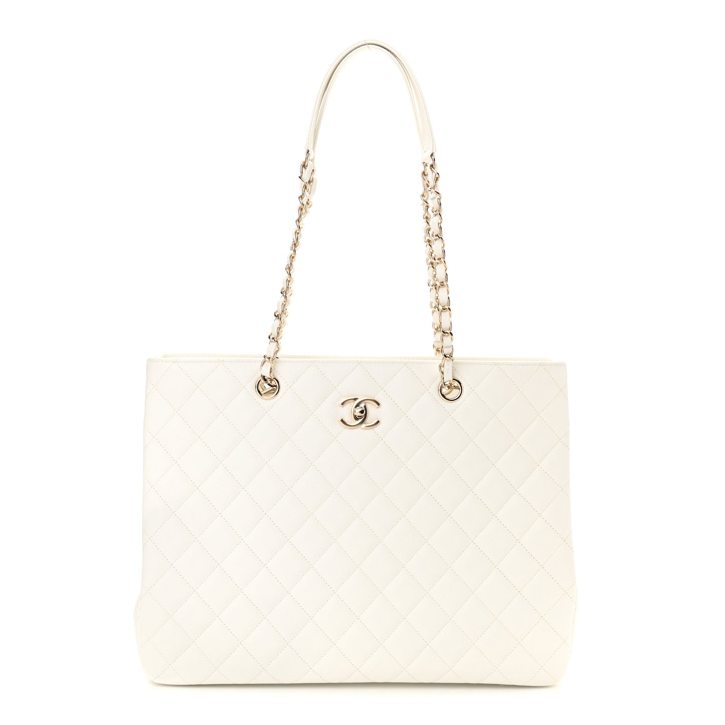 Caviar Quilted Large Classic Shopping Tote White
