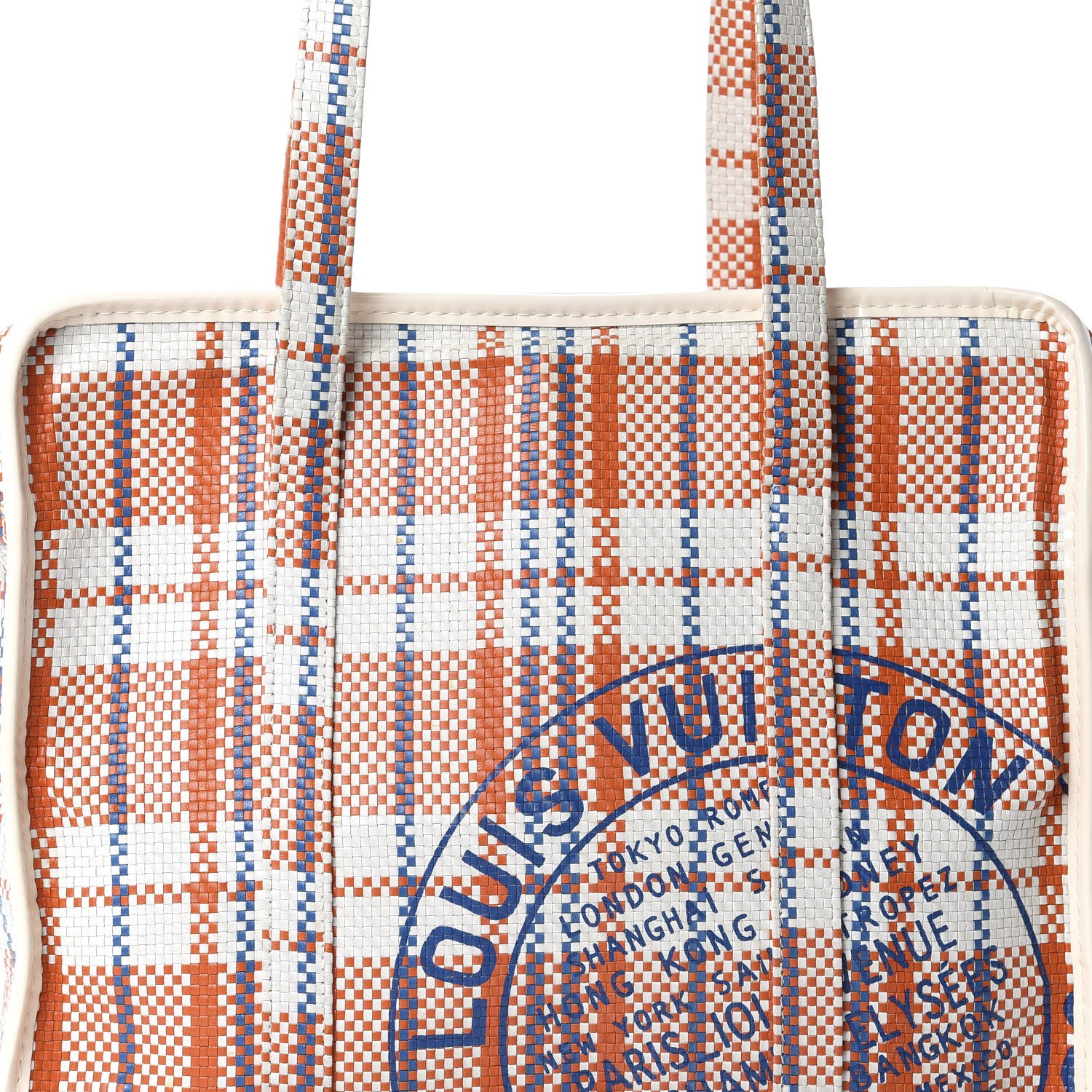 Louis Vuitton Woven Leather Plaid Laundry Tote Orange 629245