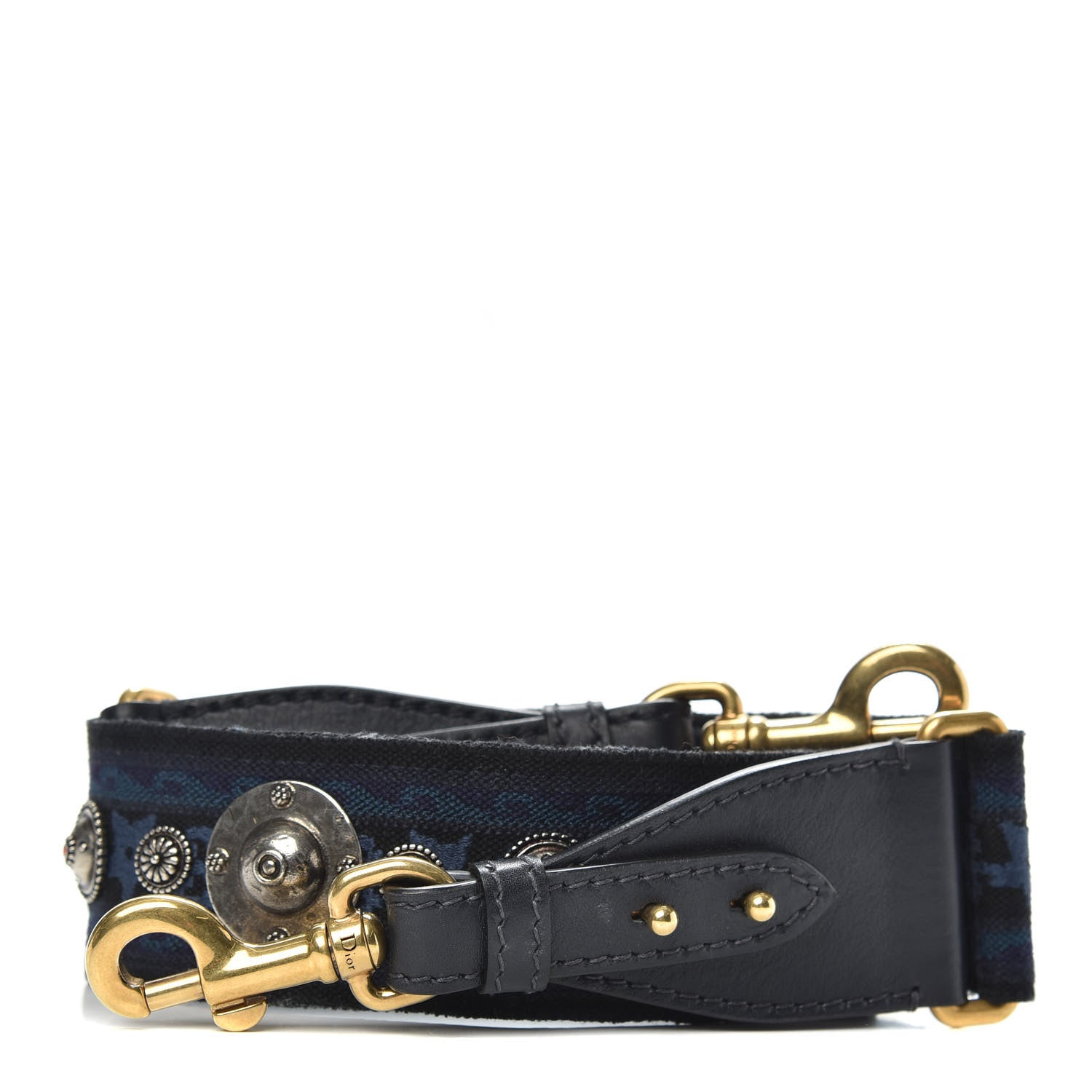 Christian Dior Canvas Embroidered Studded Bohemian Shoulder Strap Blue 1 of 5