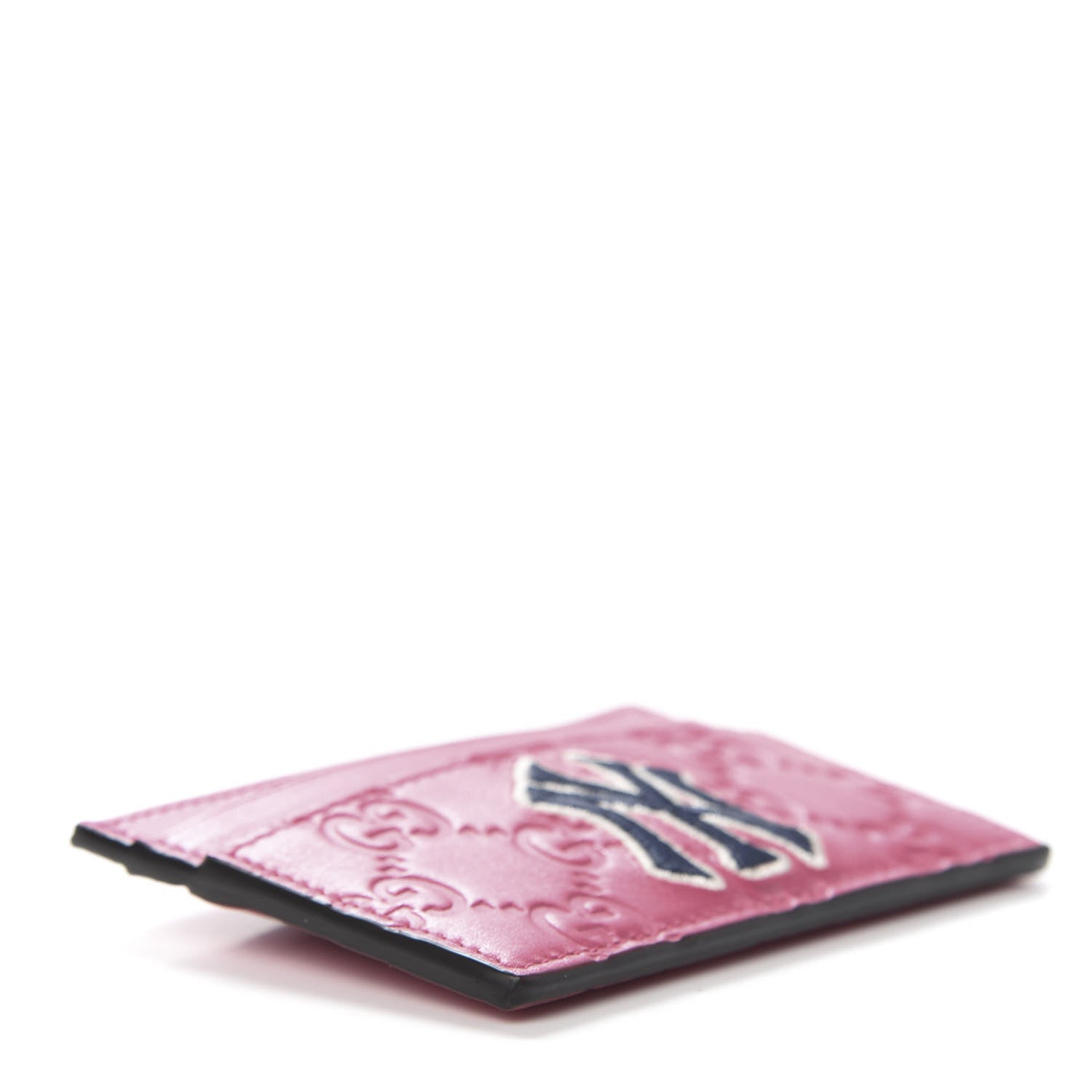 Gucci X MLB Guccissima Signature NY Yankees Embroidered Card Holder Box Pink Blue Ivory 4 of 8