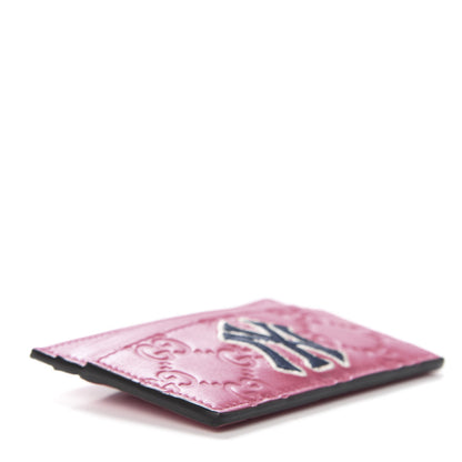 Gucci X MLB Guccissima Signature NY Yankees Embroidered Card Holder Box Pink Blue Ivory 4 of 8