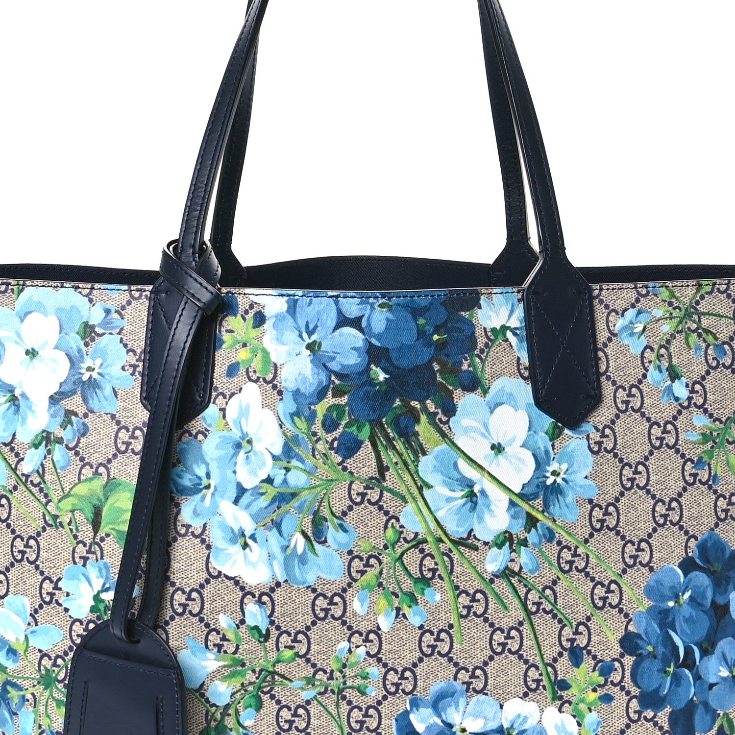 Gucci GG Supreme Monogram Blooms Medium Reversible Tote Beige Blue Navy 8 of 16