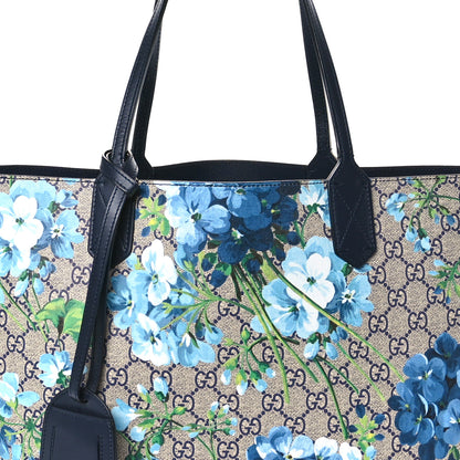Gucci GG Supreme Monogram Blooms Medium Reversible Tote Beige Blue Navy 8 of 16