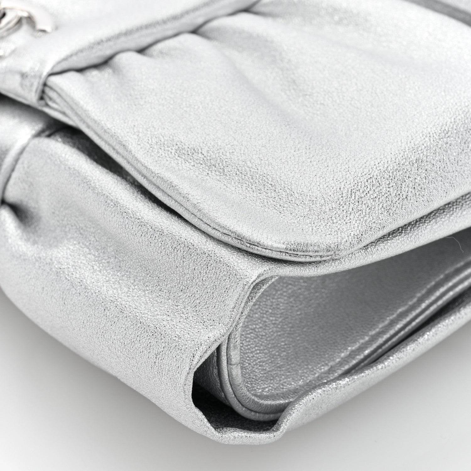 Chanel Metallic Lambskin Tie My Bow Flap Clutch With Chain Silver