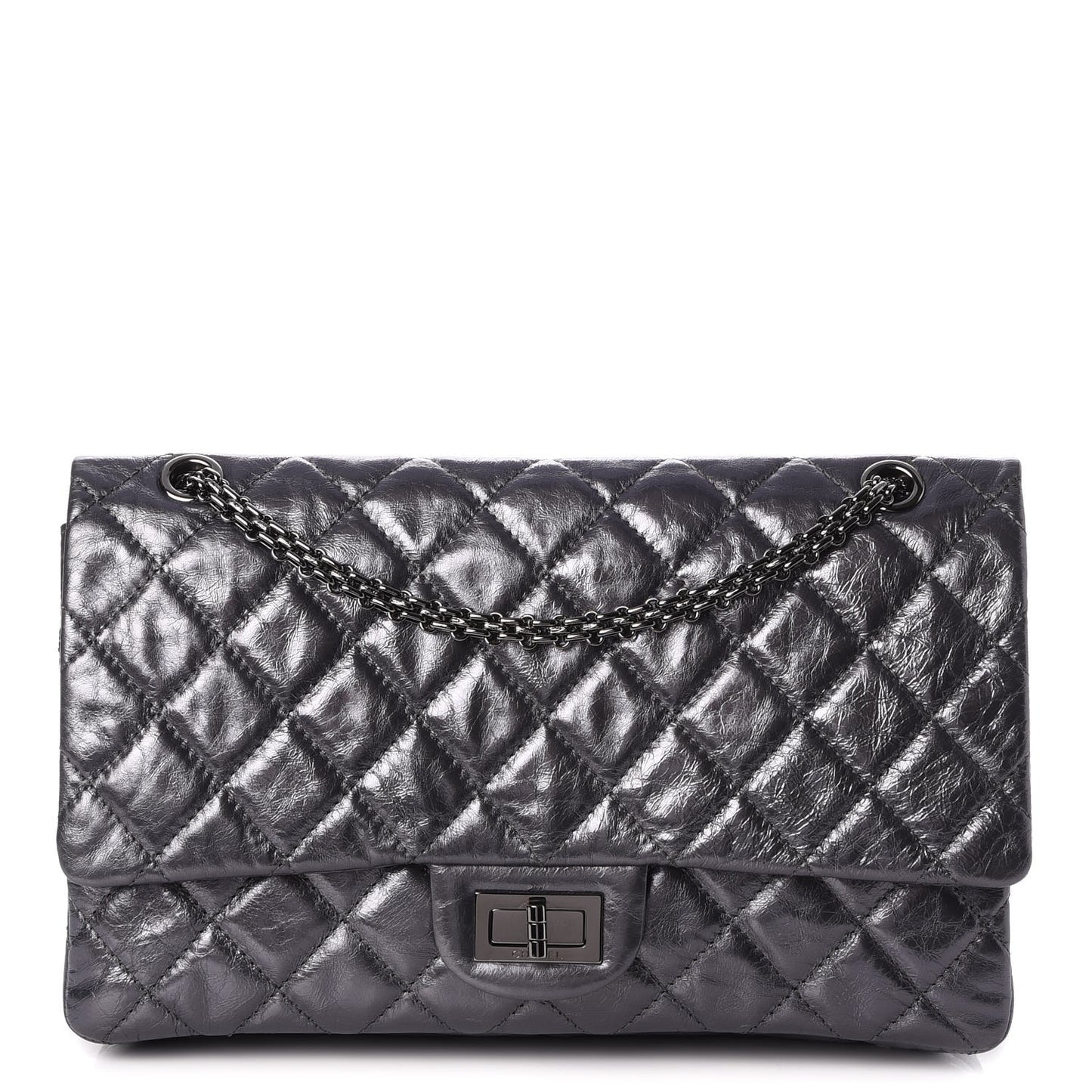Metallic Aged Calfskin Quilted 2.55 Reissue 227 Flap Dark Silver