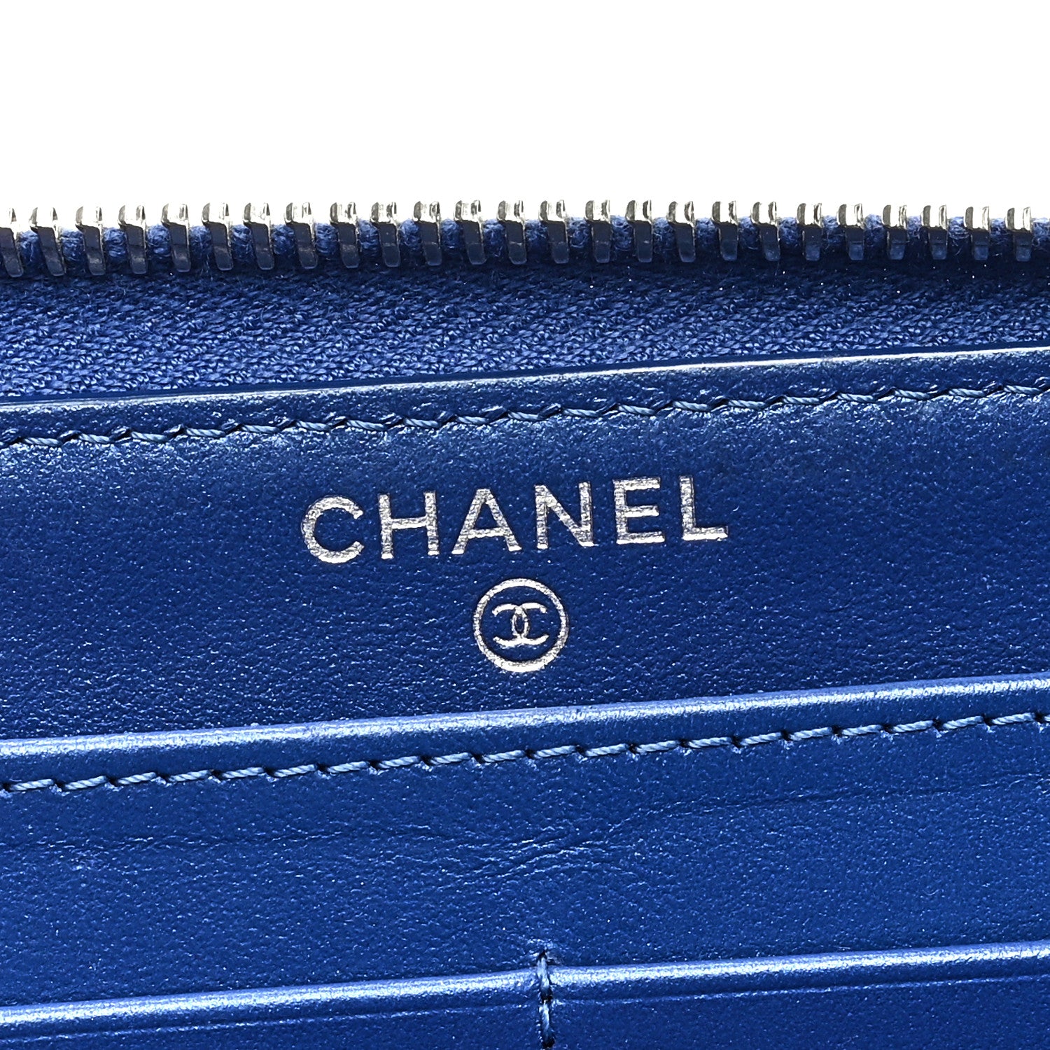 Chanel Caviar Chevron Quilted Mademoiselle Vintage Zip Around Wallet Blue 6 of 10