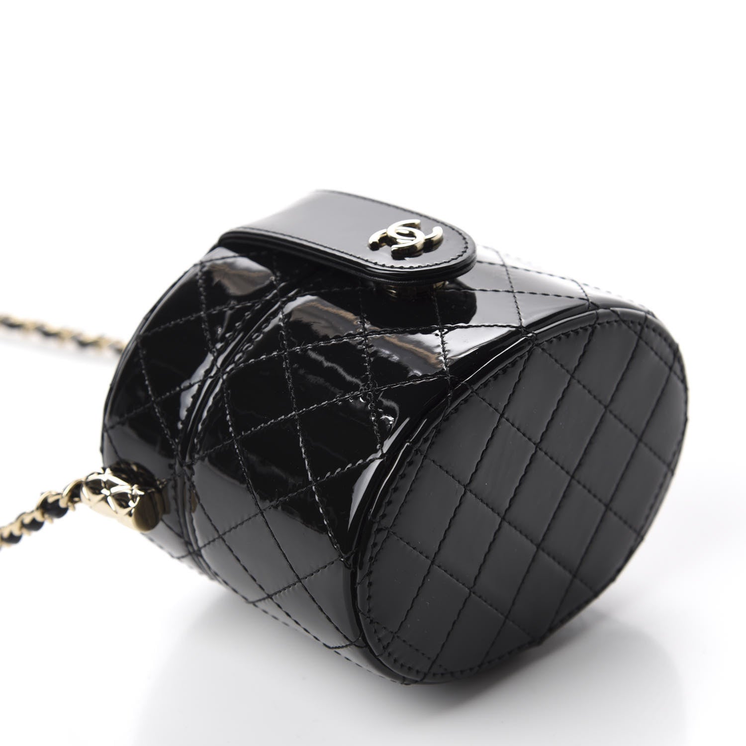 Chanel Patent Quilted Round Small Vanity With Chain Black 4 of 12