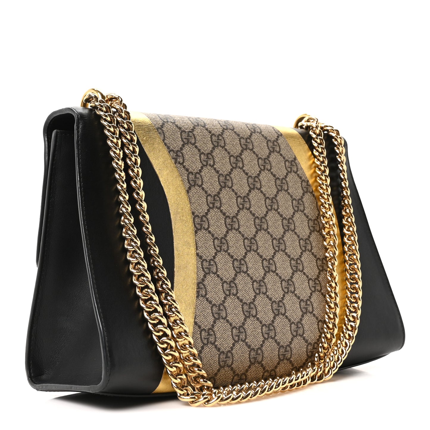 Calfskin GG Supreme Monogram Medium Padlock Shoulder Bag Black Gold