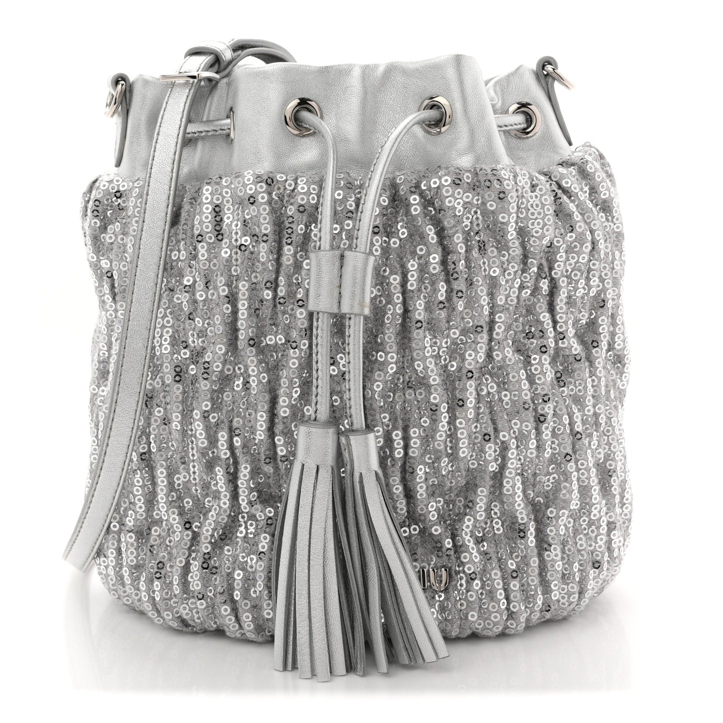 Paillettes Mate Bucket Bag Argento