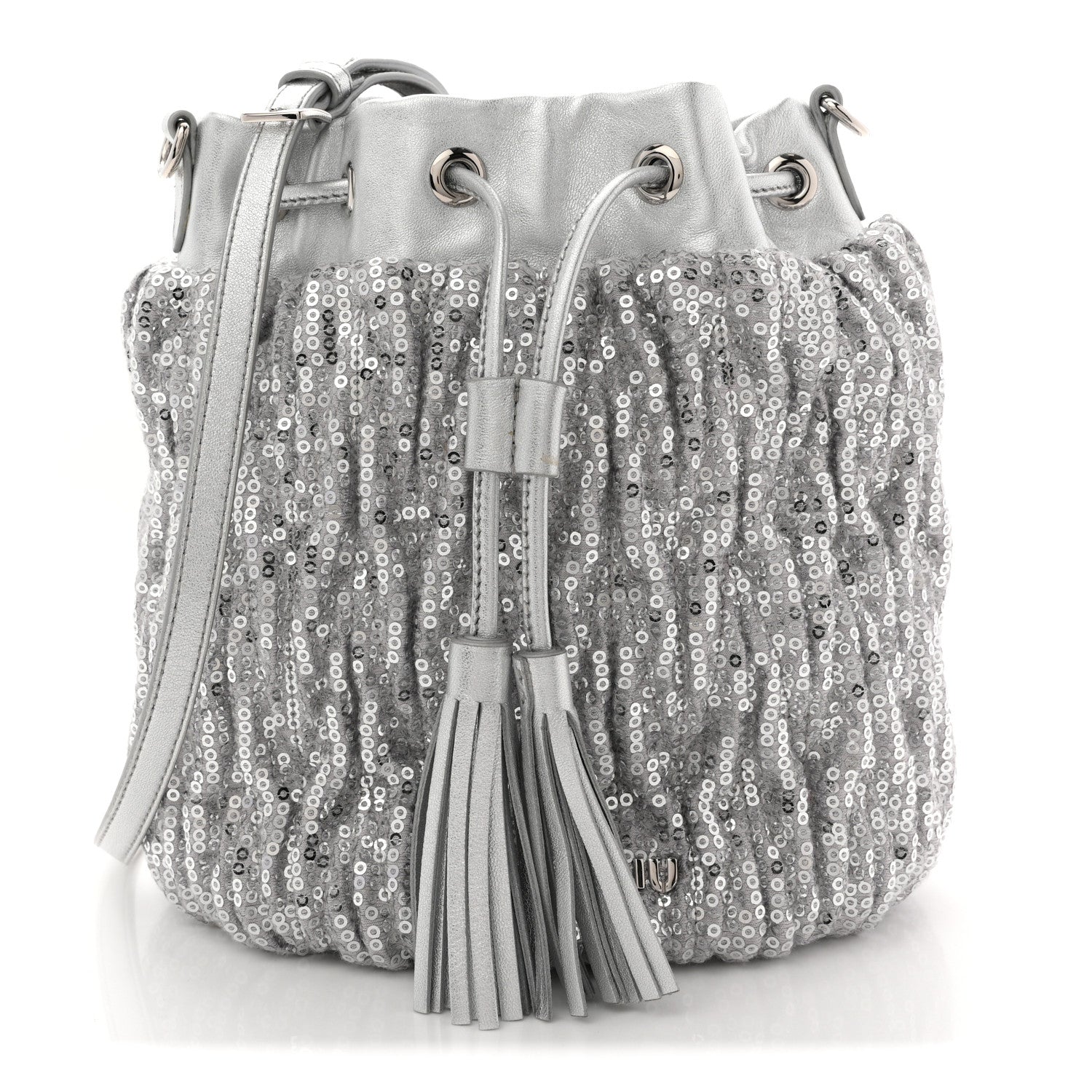 Miu Miu Paillettes Mate Bucket Bag Argento 1 of 11