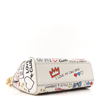 Dolce & Gabbana Dauphine Graffiti Printed Small Miss Sicily Satchel White 4 of 9