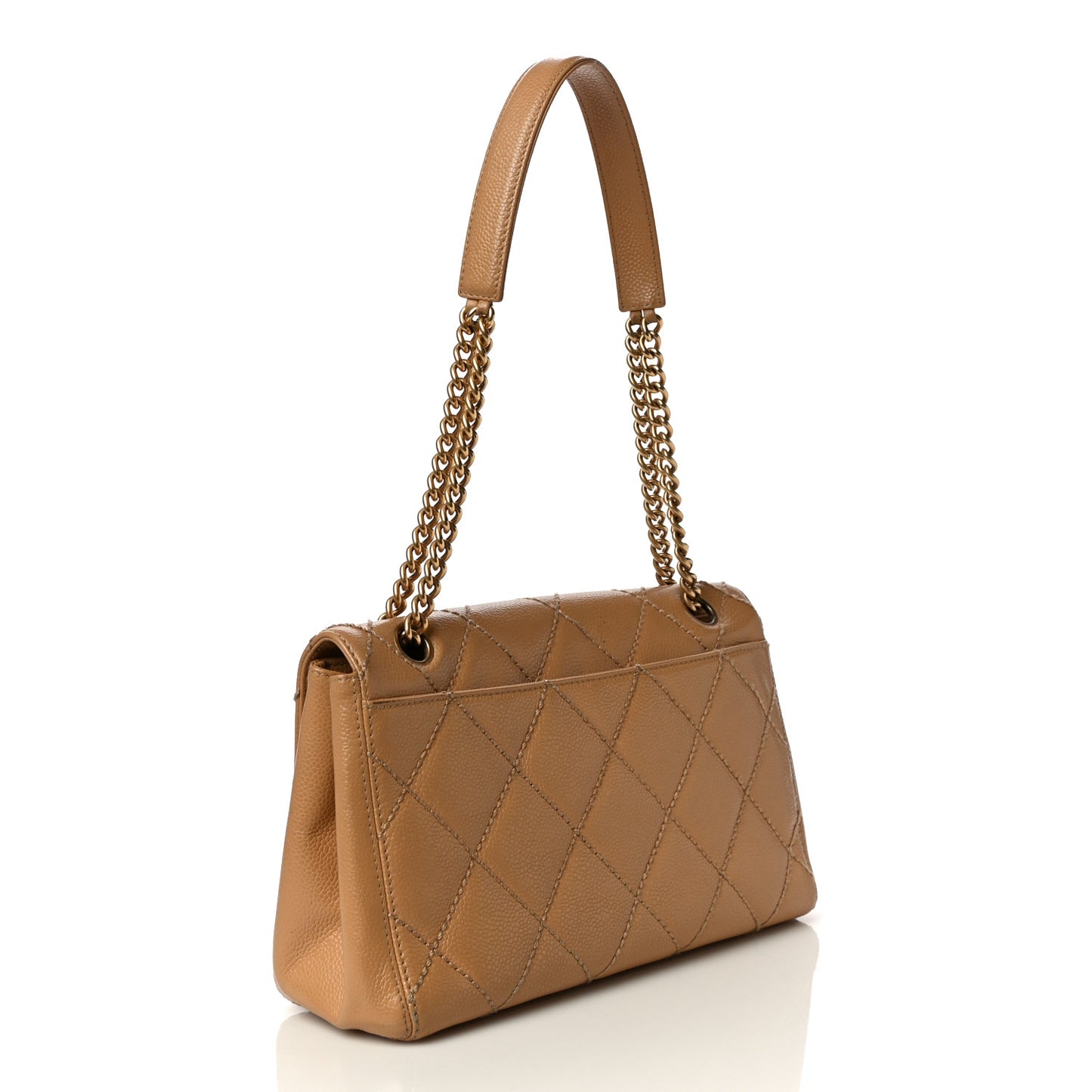 Caviar Quilted Wild Stitch Medium Single Flap Beige
