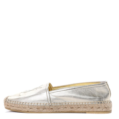 Saint Laurent Metallic Lambskin Monogram Espadrilles 38 Platino 1 of 9