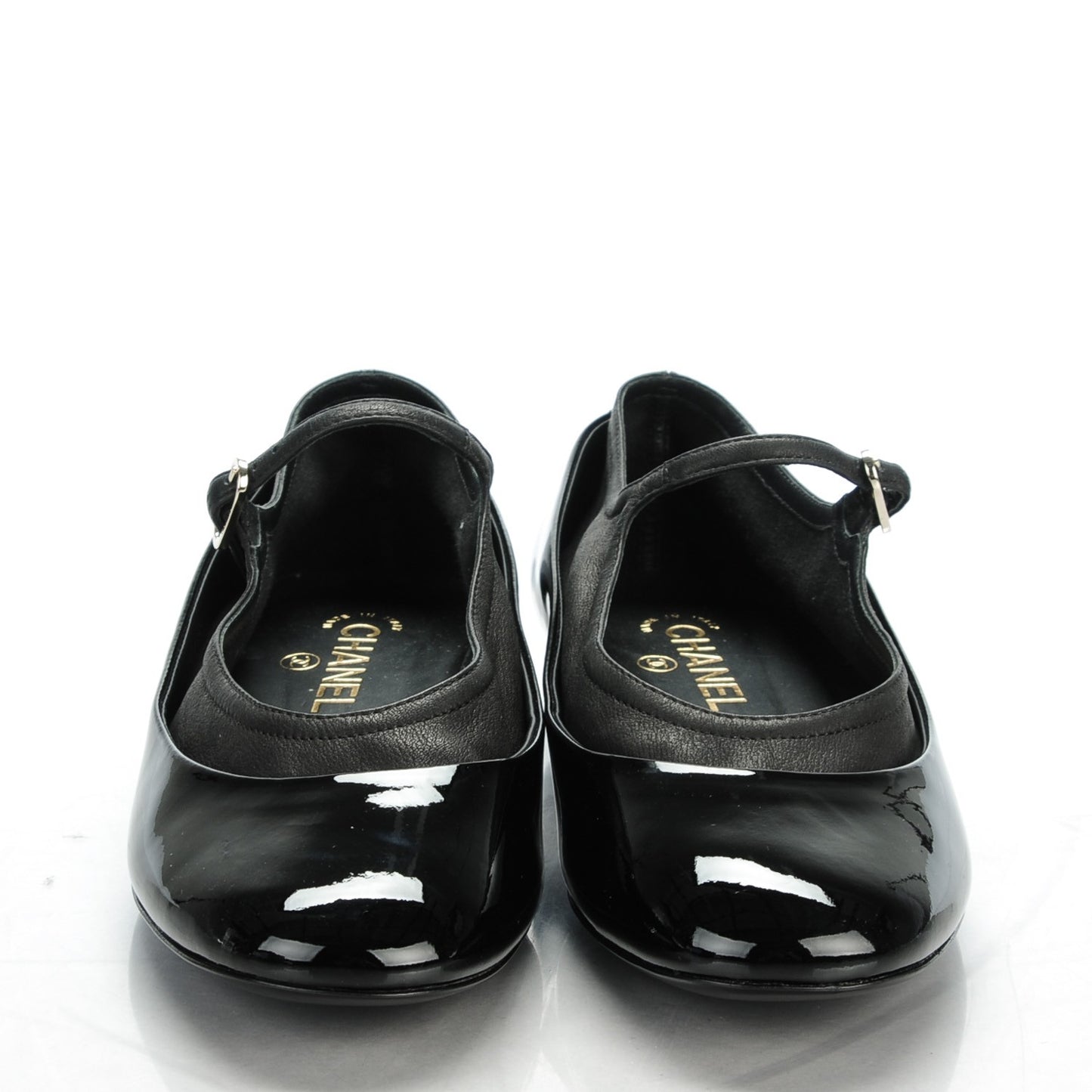 Patent Calfskin Mary Jane Ballerina Flats 40 Black
