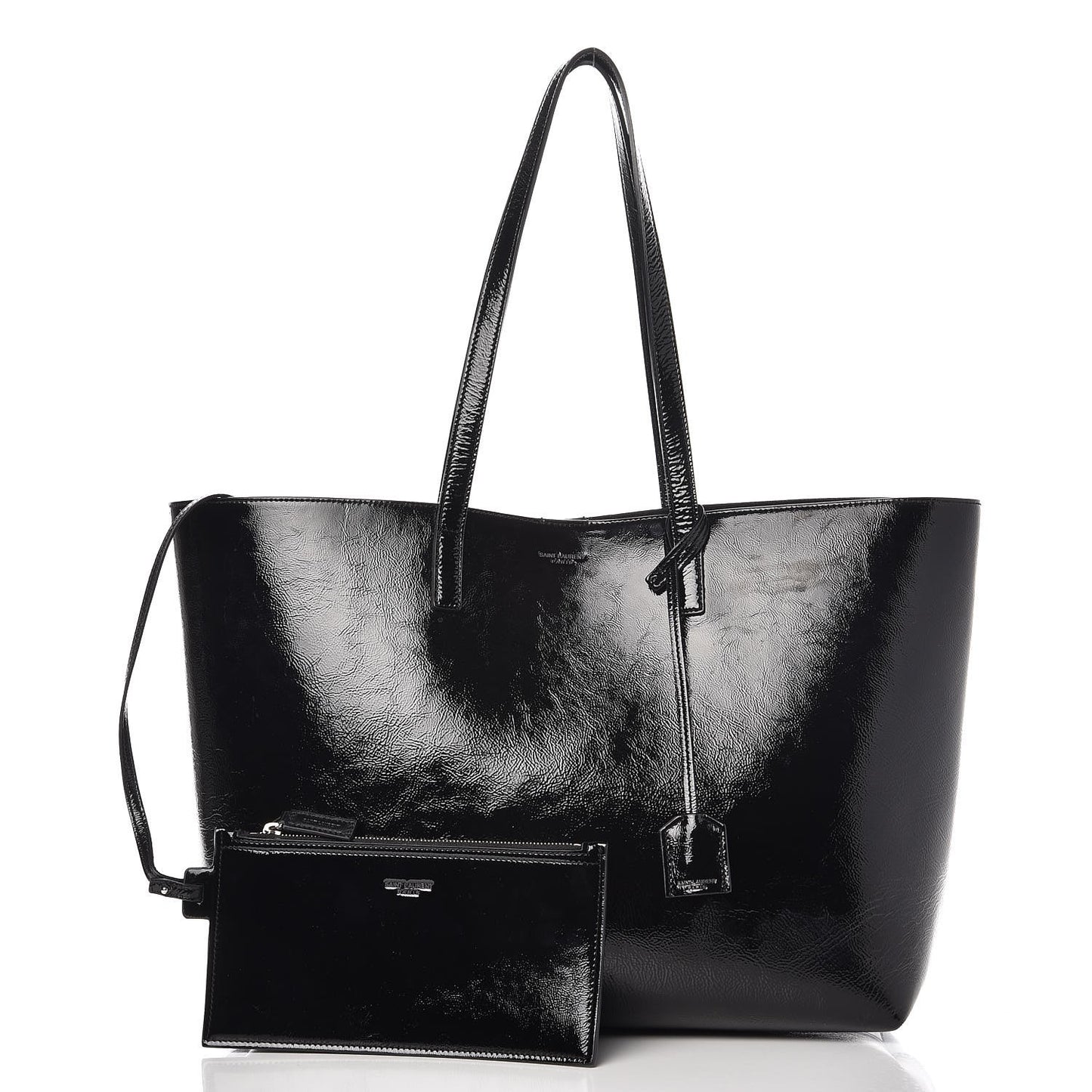 Patent Calfskin Large Shopping Tote Black