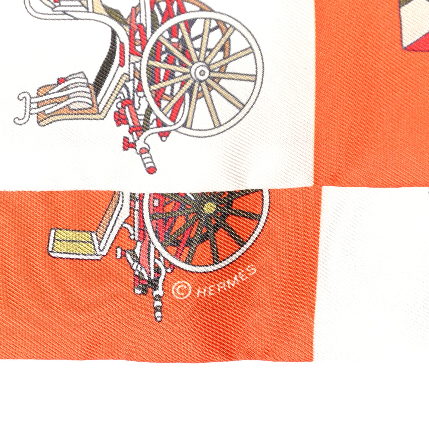 Hermes Silk Les Voitures Exquises Twilly Orange Beige Kaki 6 of 8