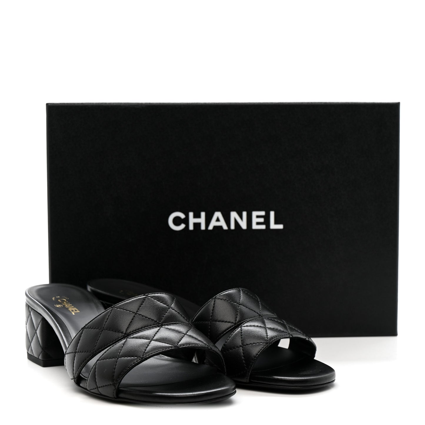 Lambskin Quilted CC Mules Sandals 39 Black
