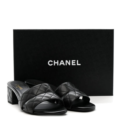 Chanel Lambskin Quilted CC Mules Sandals 39 Black 10 of 10