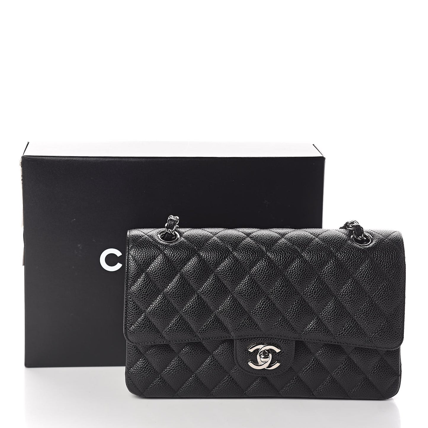 Caviar Quilted Medium Double Flap Black