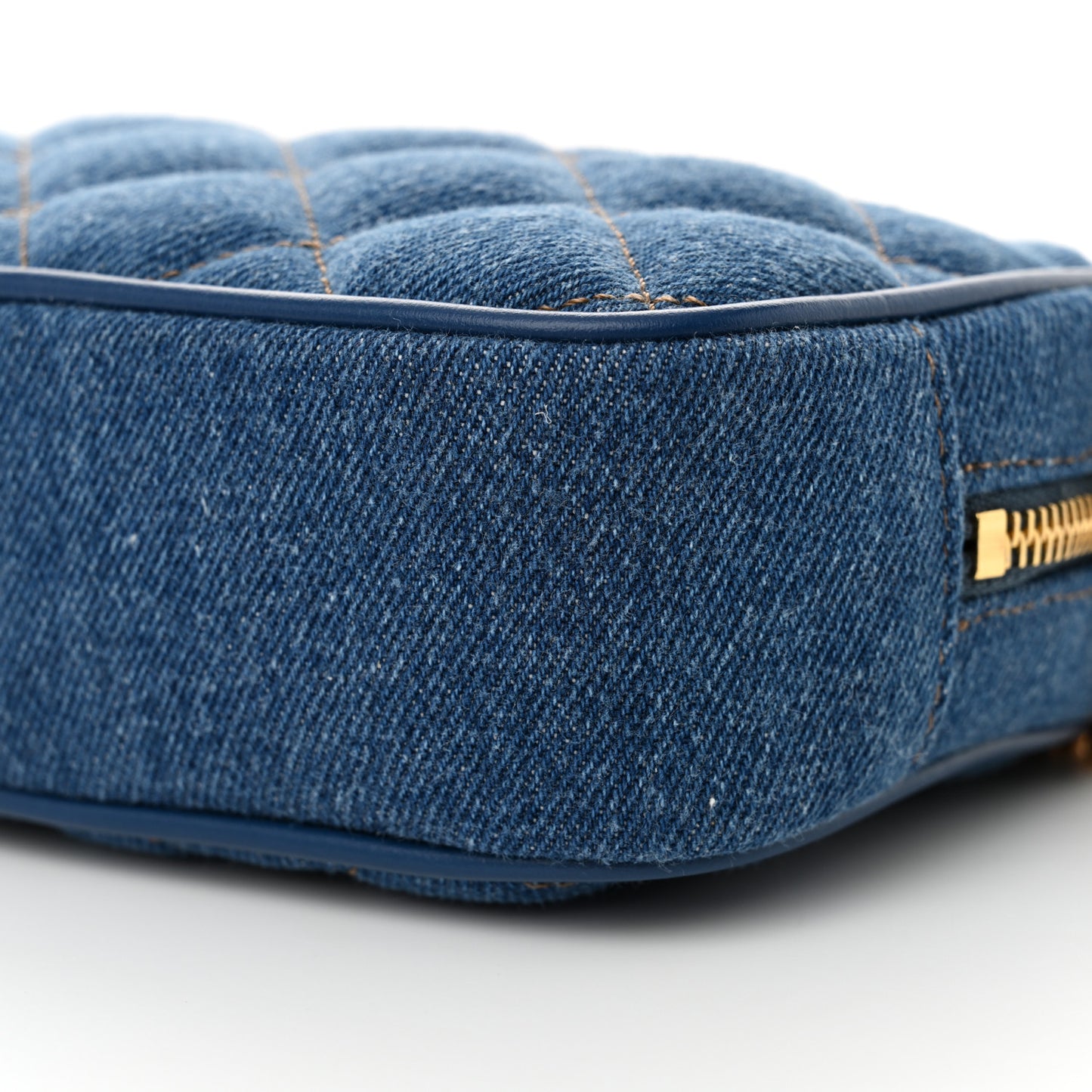 Denim Quilted La Medusa Camera Bag Blue