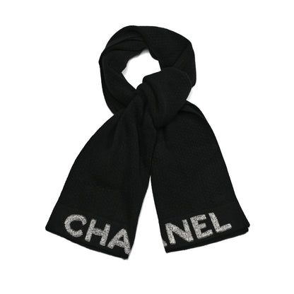 Chanel Wool Cashmere CC Scarf Black White 1 of 4