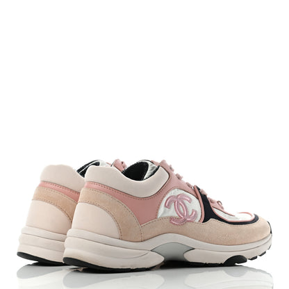 Chanel Nylon Lambskin Suede Calfskin CC Sneakers 36 Pink White Black 4 of 9