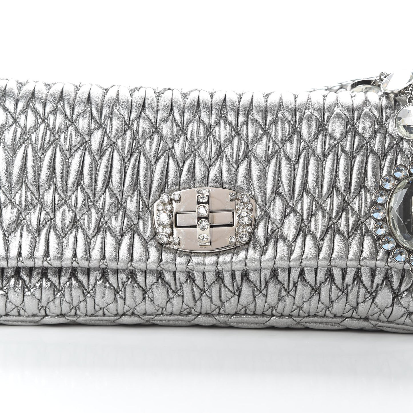 Nappa Matelasse Crystal Flap Clutch Cromo