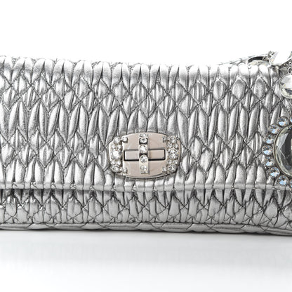 Miu Miu Nappa Matelasse Crystal Flap Clutch Cromo 9 of 13
