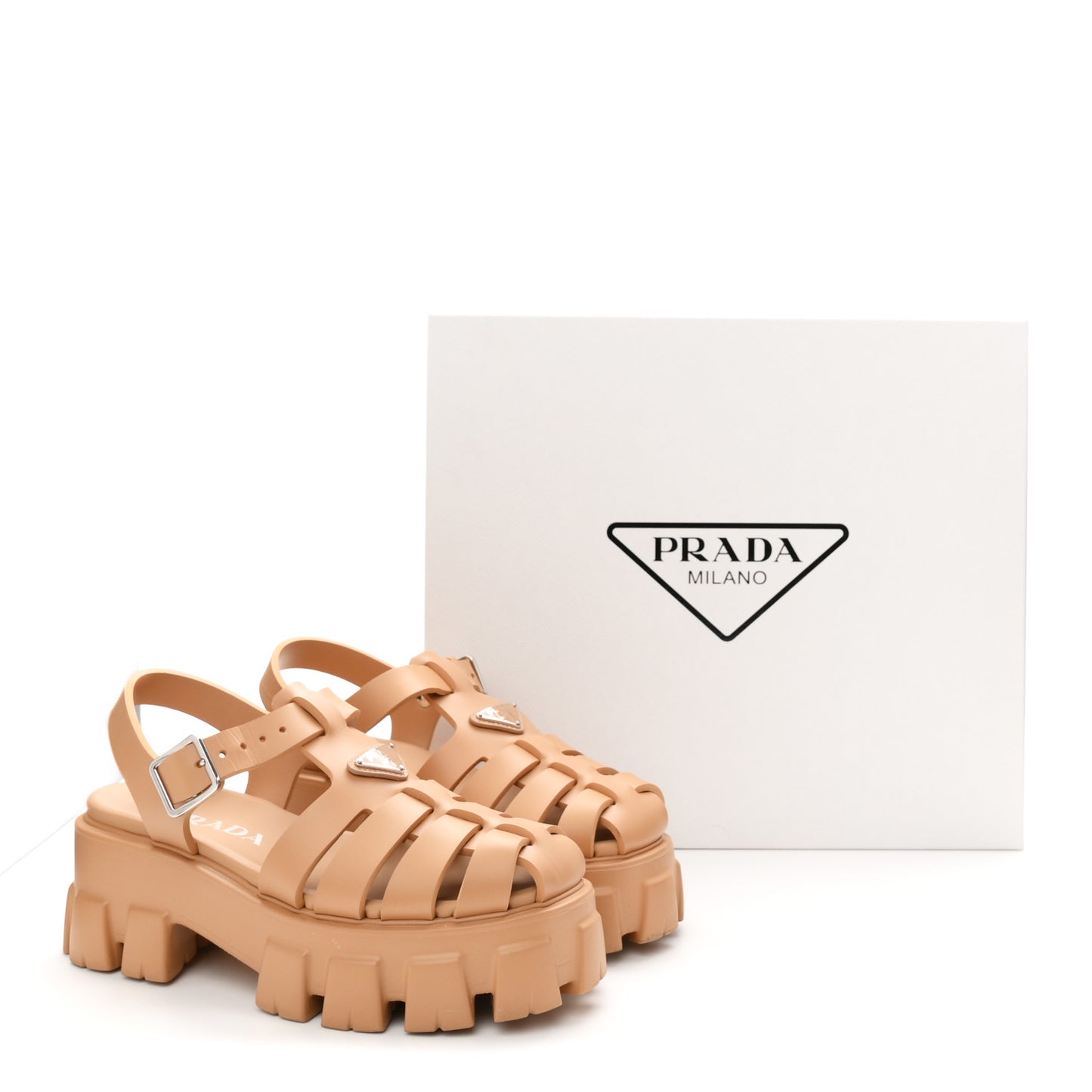 Foam Rubber Metal Triangle Logo Monolith 55mm Cage Sandals 37 Barley