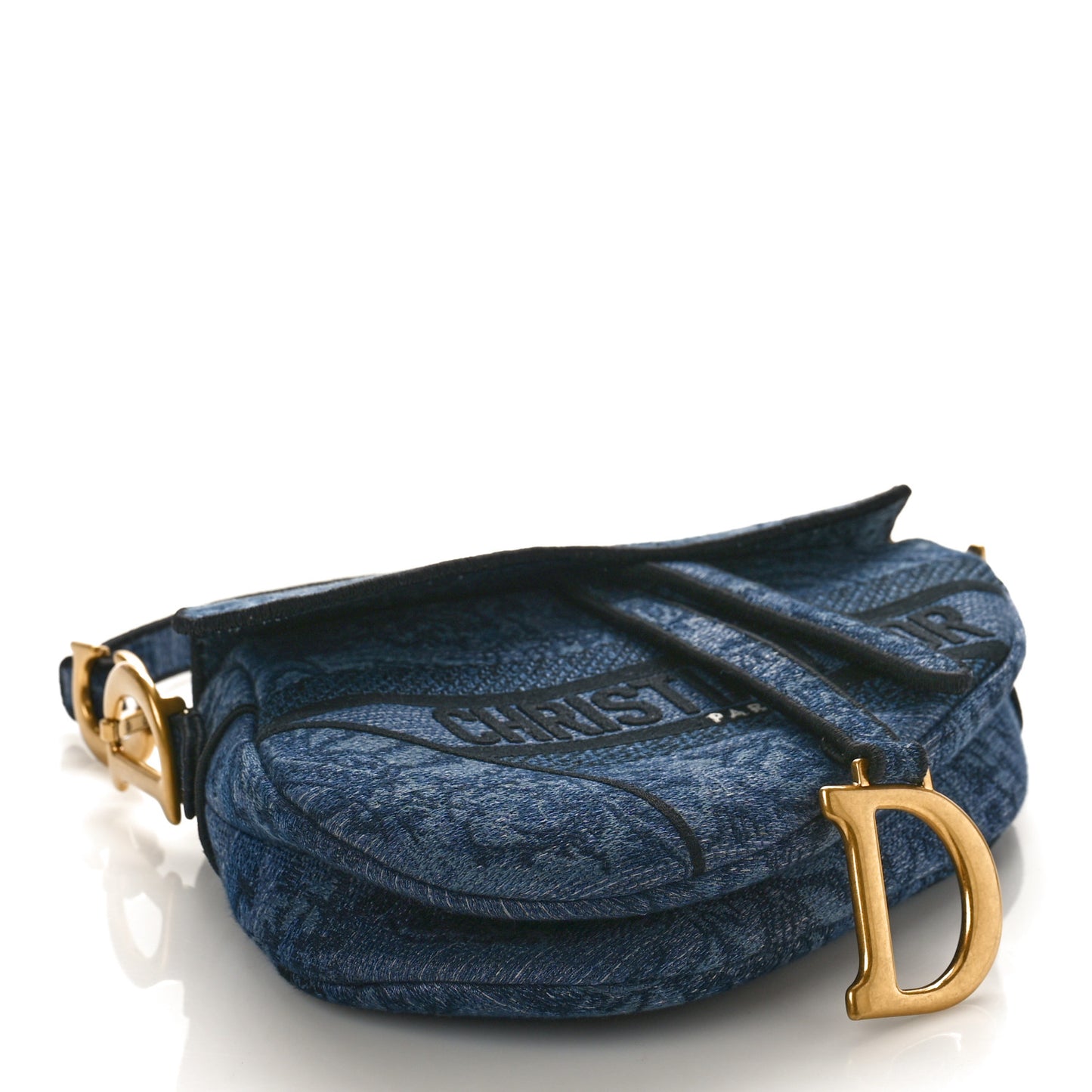 Denim Flowers Embroidered Saddle Bag Blue