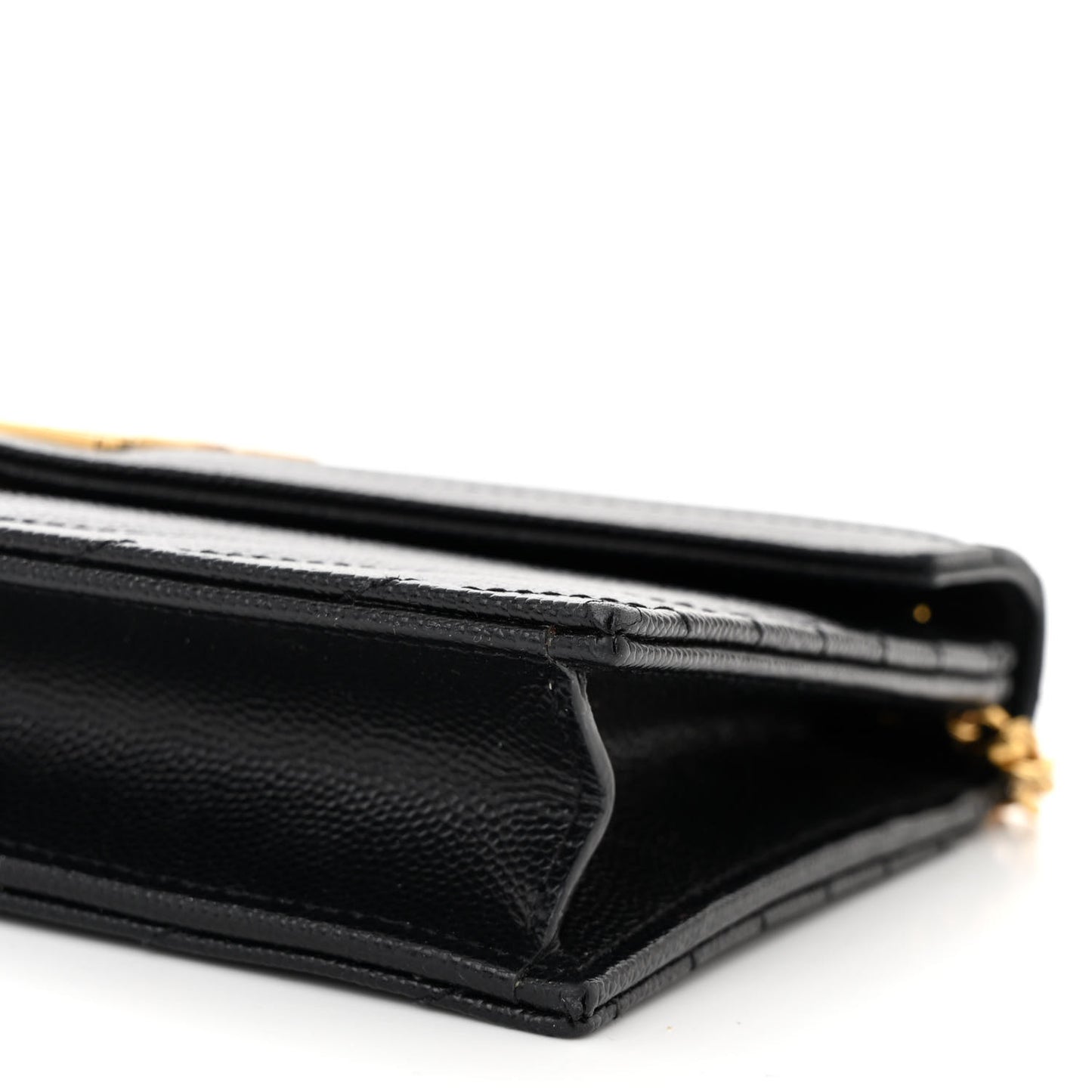 Grain De Poudre Matelasse Chevron Monogram Envelope Chain Wallet Black