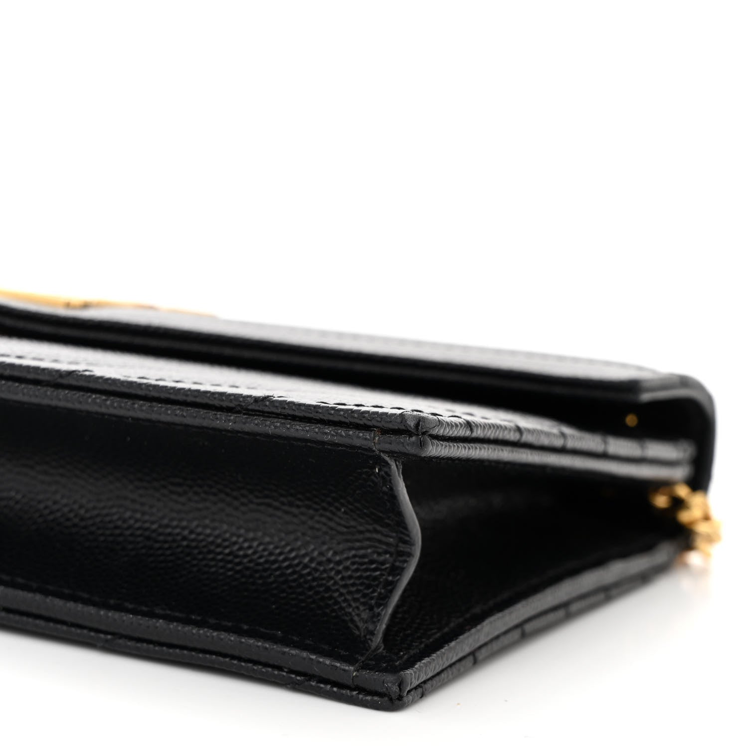 Saint Laurent Grain De Poudre Matelasse Chevron Monogram Envelope Chain Wallet Black 10 of 11