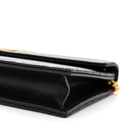Saint Laurent Grain De Poudre Matelasse Chevron Monogram Envelope Chain Wallet Black 10 of 11