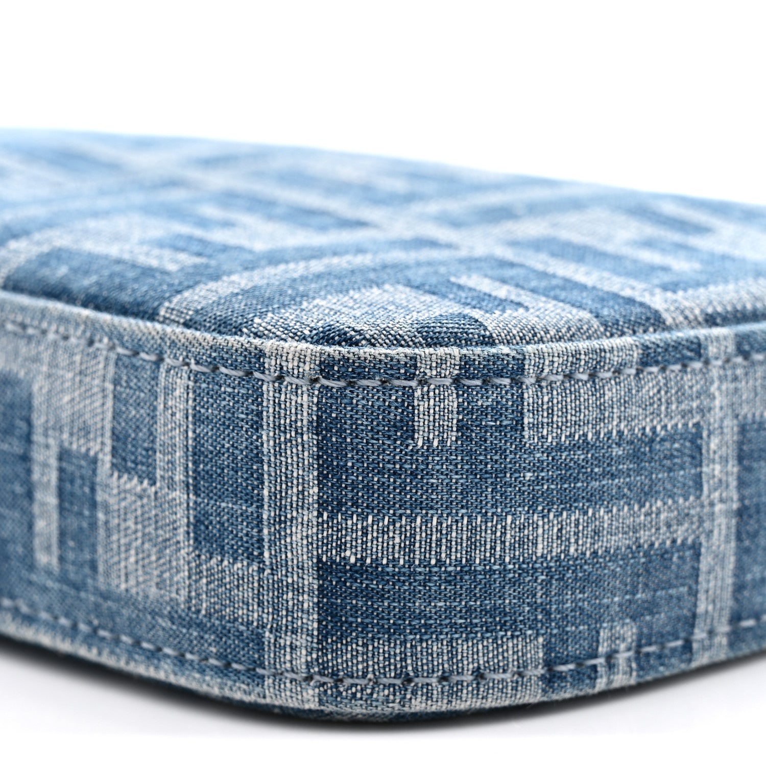 Fendi Denim Effect Fabric Jacquard FF Baguette Pouch Blue 10 of 11