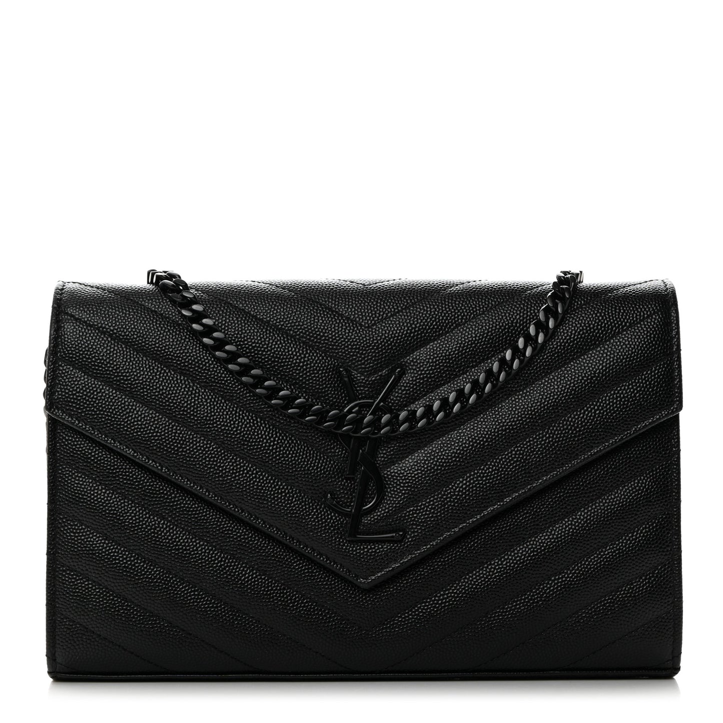 Grain De Poudre Matelasse Chevron Monogram Monochrome Chain Wallet Black