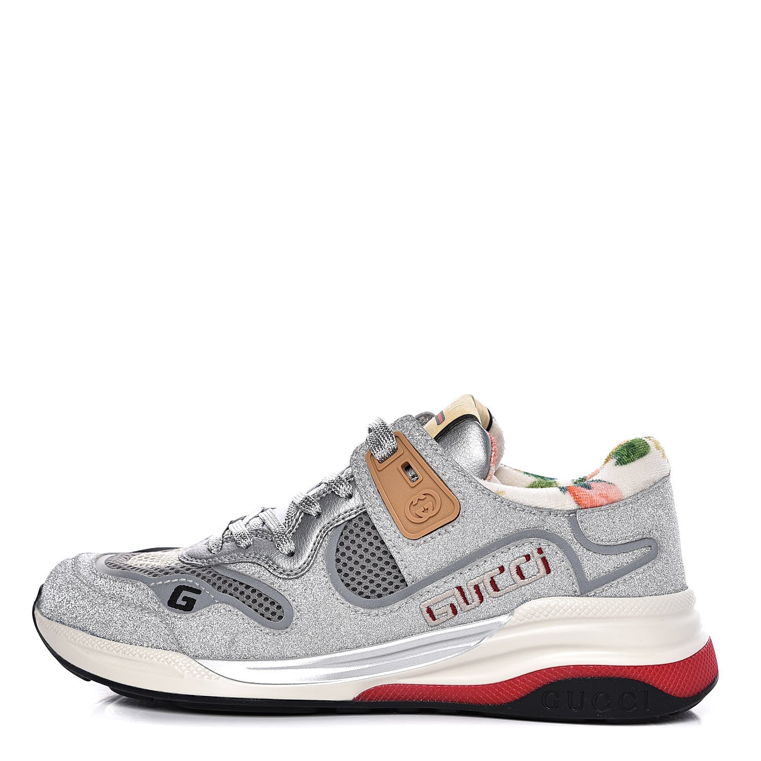 Gucci Metallic Calfskin Glitter Mesh Womens Ultrapace Sneakers 36.5 Silver Light Grey Mystic White 1 of 9